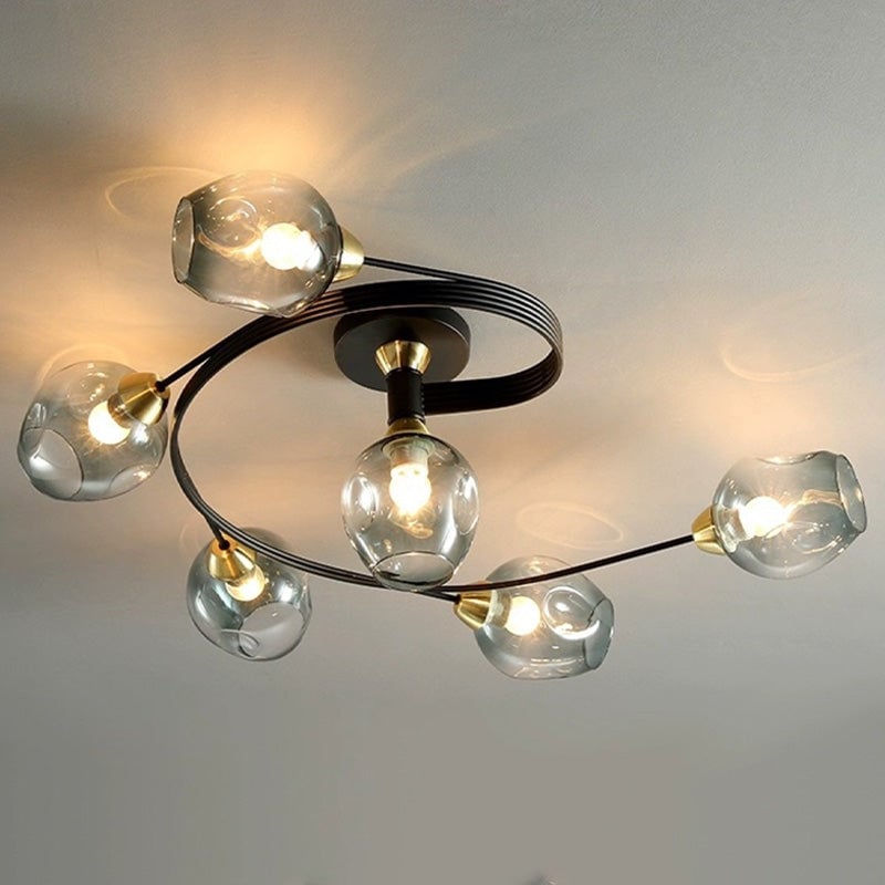 Valentina Flush Mount Ceiling Light, Glass, Black/Gold, Dining Room - Cueteks