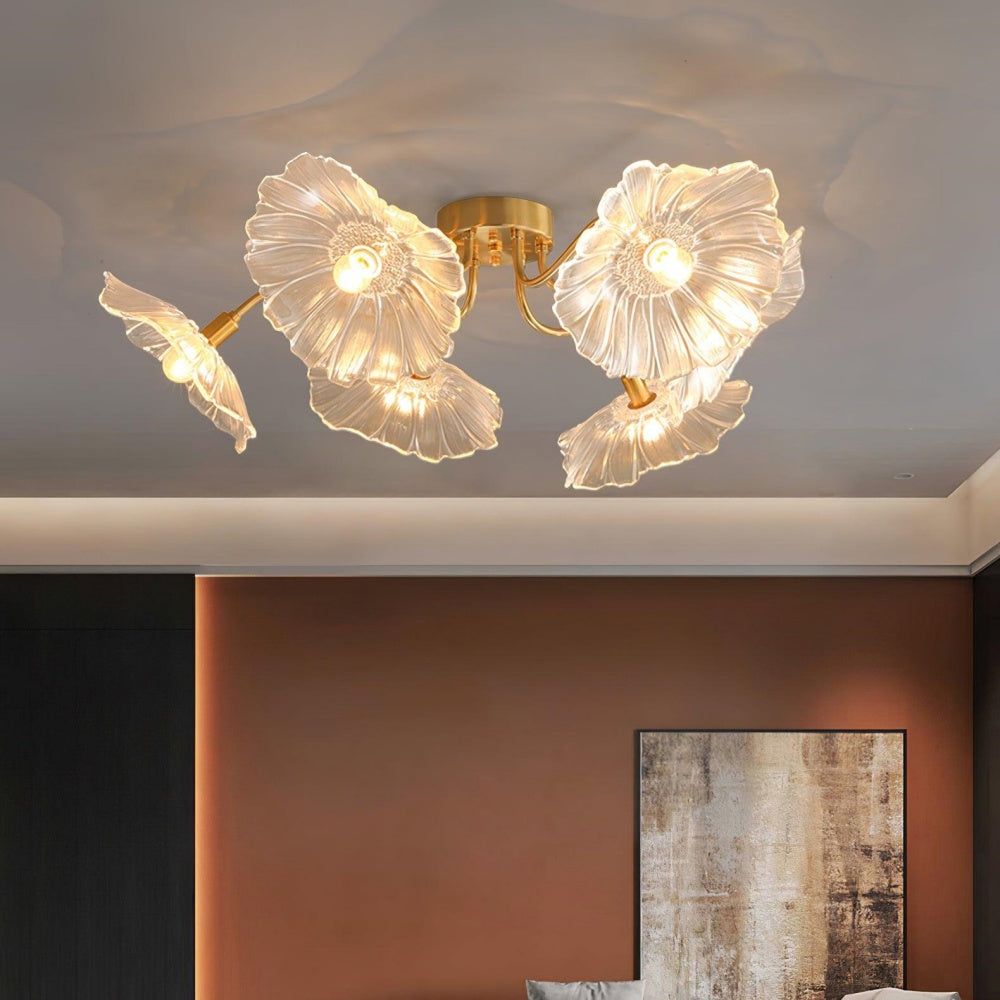 Hailie Modern Flower Ceiling Light  Metal/Glass Clear/Pink Bedroom - Cueteks