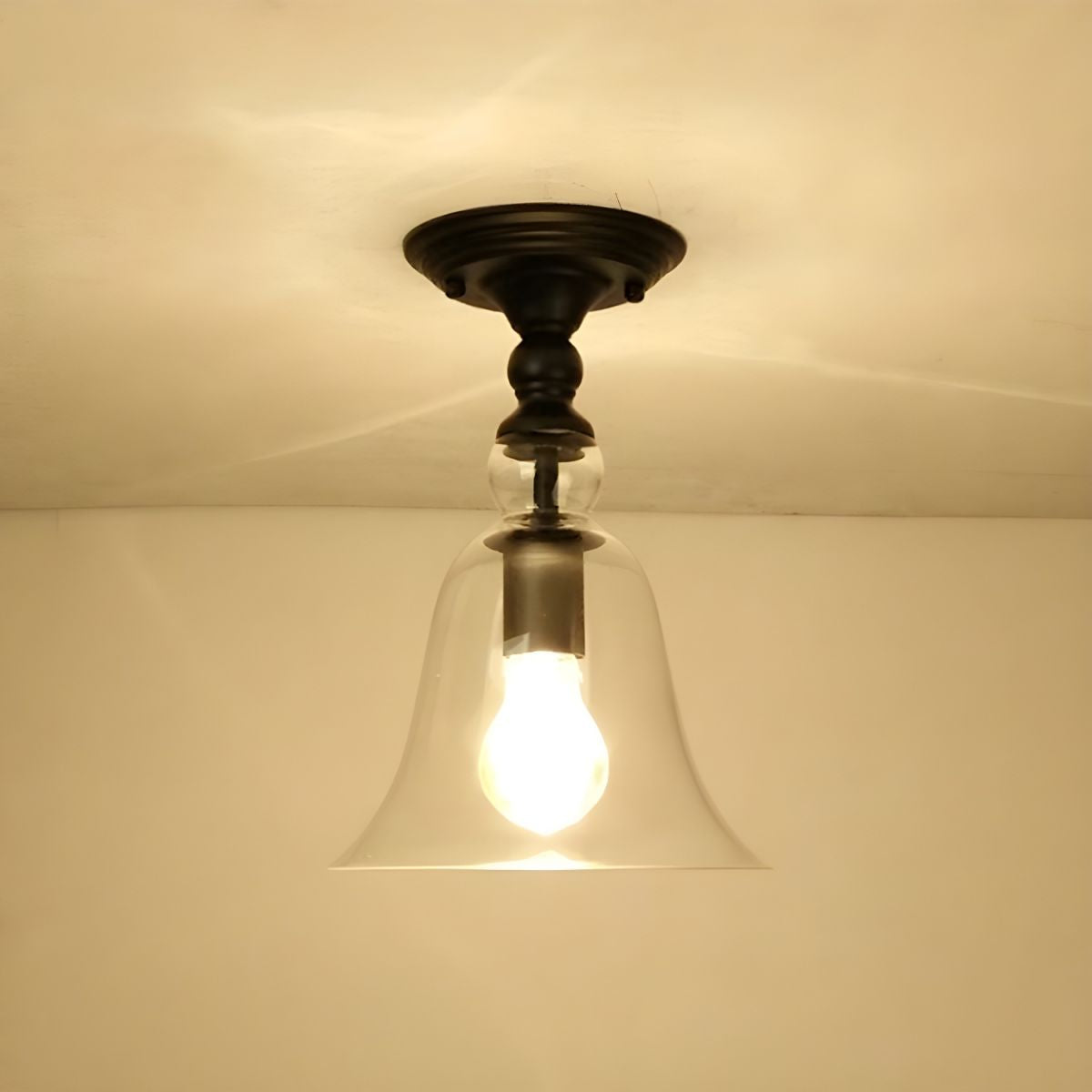 Alessio Industrial Glass Flush Mount Ceiling Light, Black - Cueteks