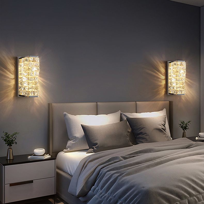 Kristy Modern rectangular Vanity Metal Crystal LED Wall Lamp - Cueteks
