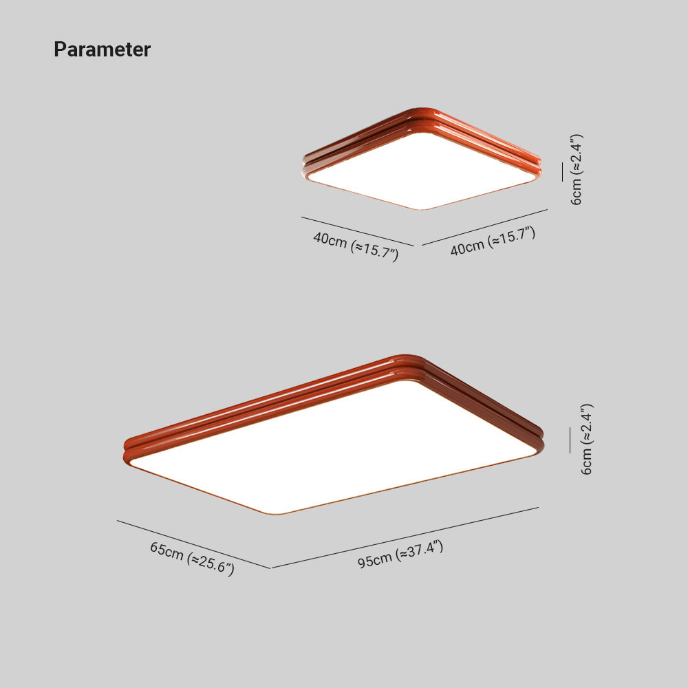 Valentina ceiling light dimensions: square 40 by 40 cm and rectangle 65 by 95 cm, 6 cm high