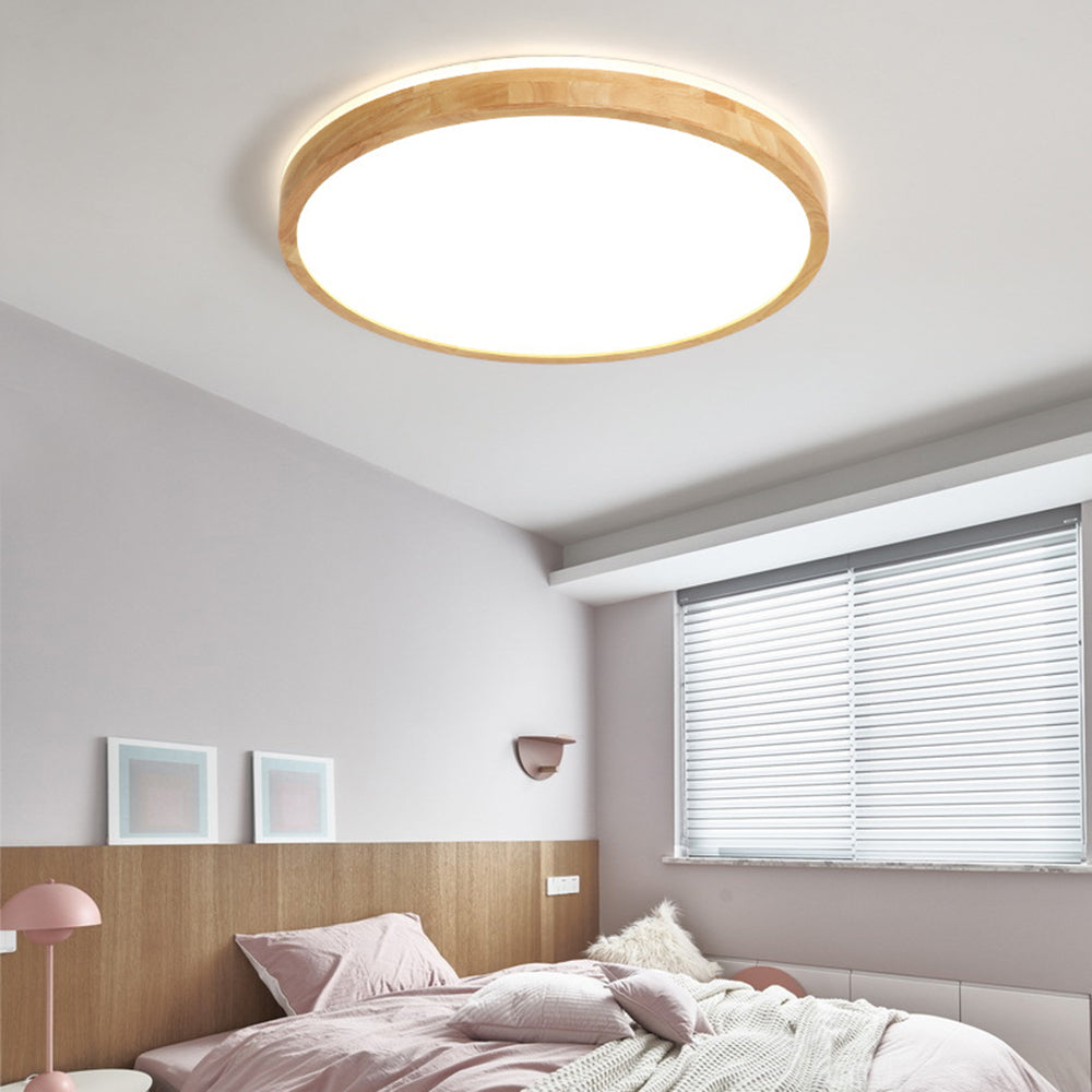 Ozawa Nordic Round Acrylic/Wood Flush Mount Ceiling Light Wood - Cueteks