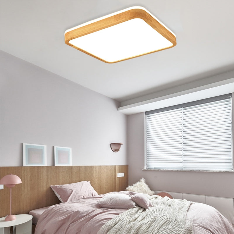 Ozawa Nordic Round Acrylic/Wood Flush Mount Ceiling Light Wood - Cueteks