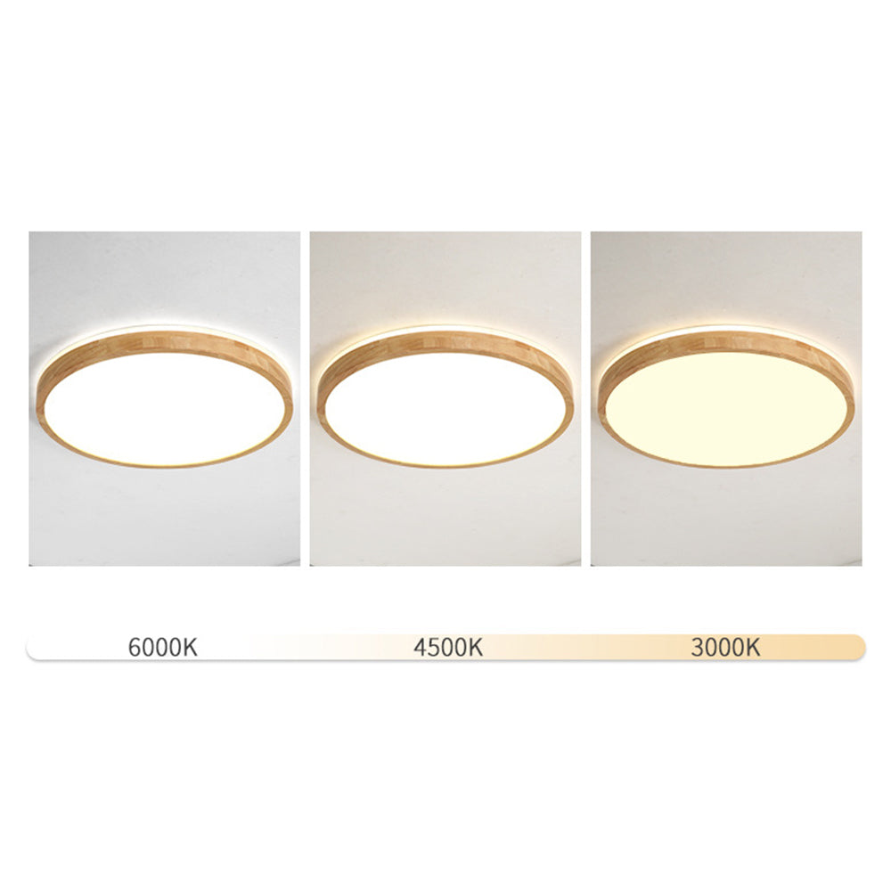 Ozawa Nordic Round Acrylic/Wood Flush Mount Ceiling Light Wood - Cueteks