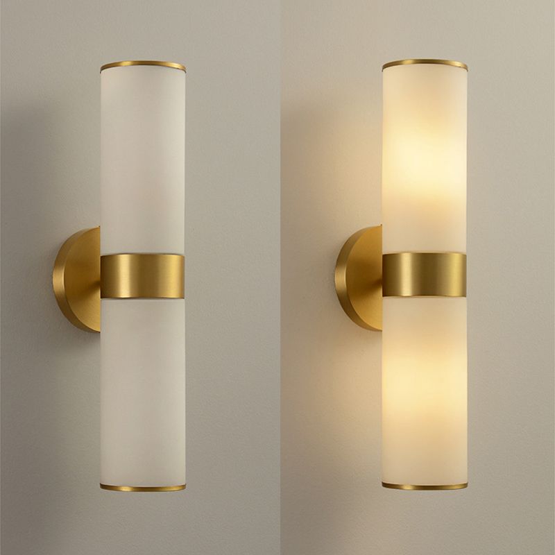Leigh Vintage Cylinder Metal&Glass Bedside Lamp Wall Mounted, Brass - Cueteks