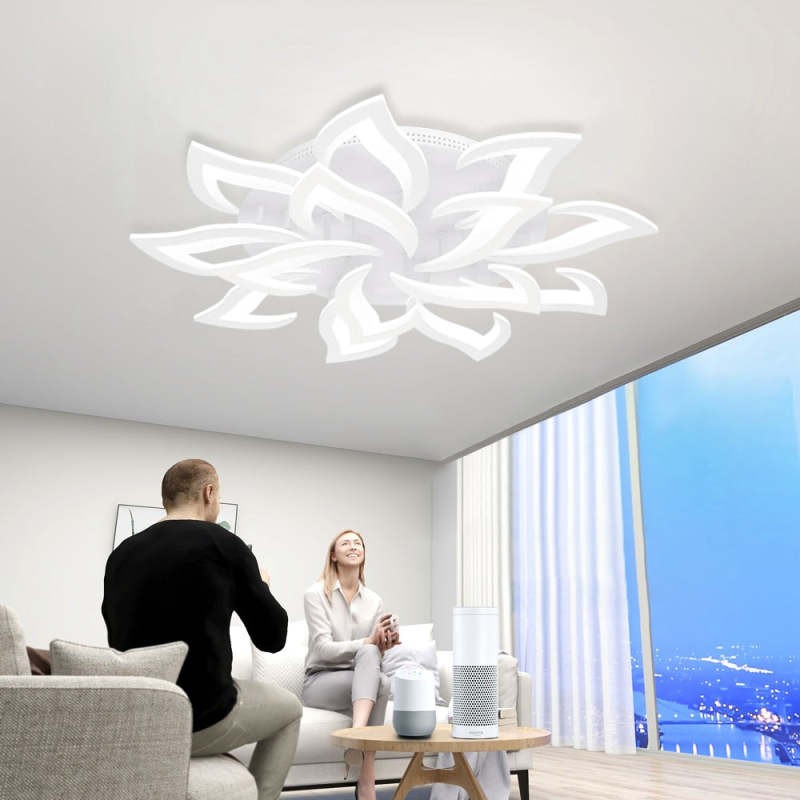 Hana Elegant Flower Flush Mount Ceiling Light, White/Black - Cueteks