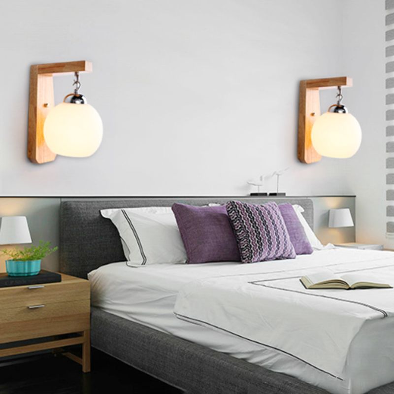 Ozawa Nordic Globe Glass/Wood Vanity Wall Light, Living Room - Cueteks