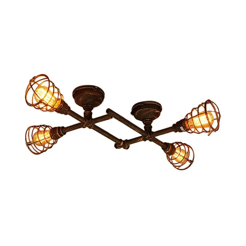 Alessio Industrial Metal Multi Flush Mount Ceiling Light, Brass - Cueteks