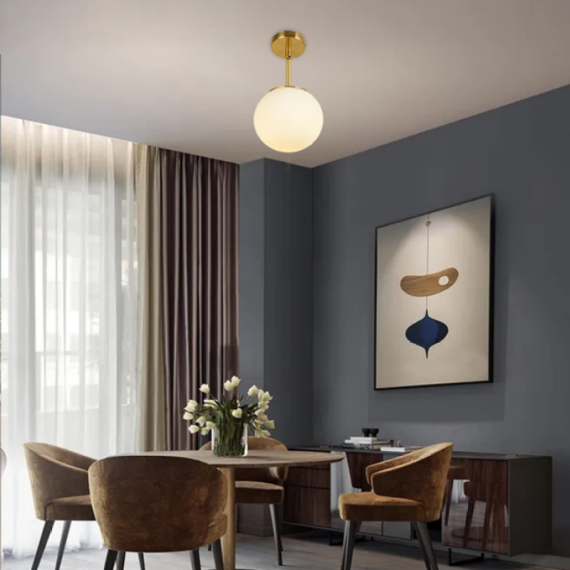 Valentina Simple Spherical LED Semi-Flush Mount Ceiling Light, Gold & Black - Cueteks
