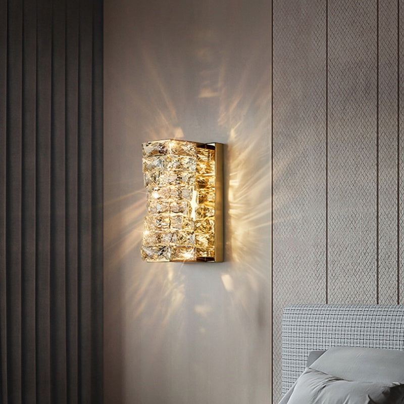 Kristy Modern rectangular Vanity Metal Crystal LED Wall Lamp - Cueteks