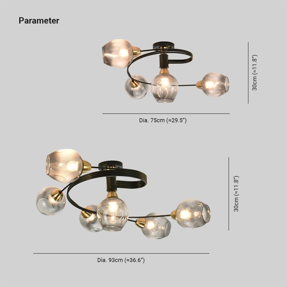 Valentina Flush Mount Ceiling Light, Glass, Black/Gold, Dining Room - Cueteks