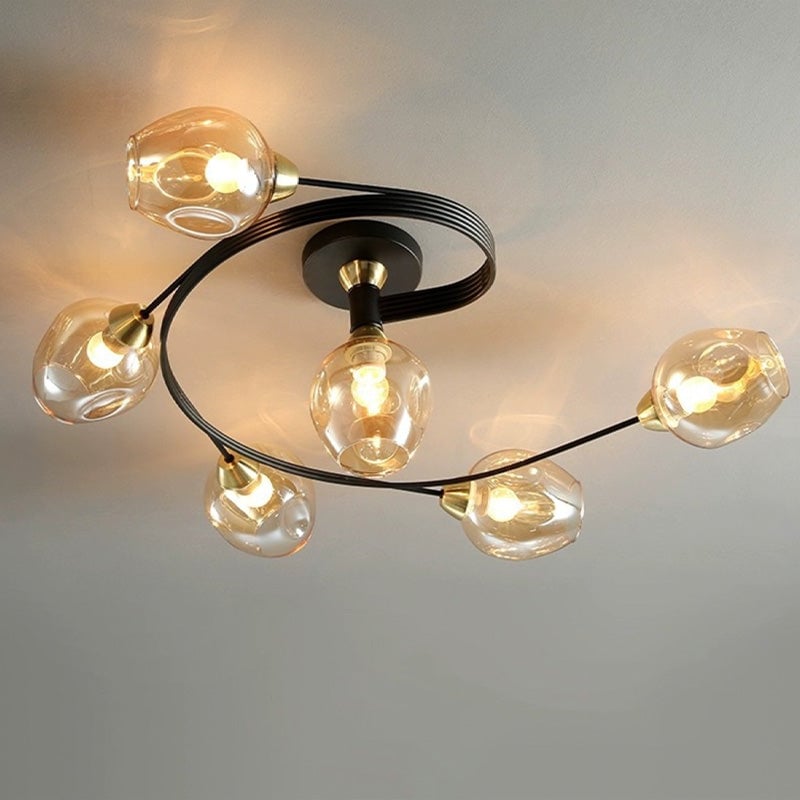 Valentina Flush Mount Ceiling Light, Glass, Black/Gold, Dining Room - Cueteks