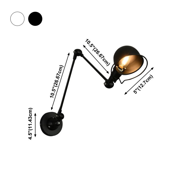 Brady Wall Lamp Dome Modern, Metal Arm Adjustable, Black/White, Bedroom - Cueteks