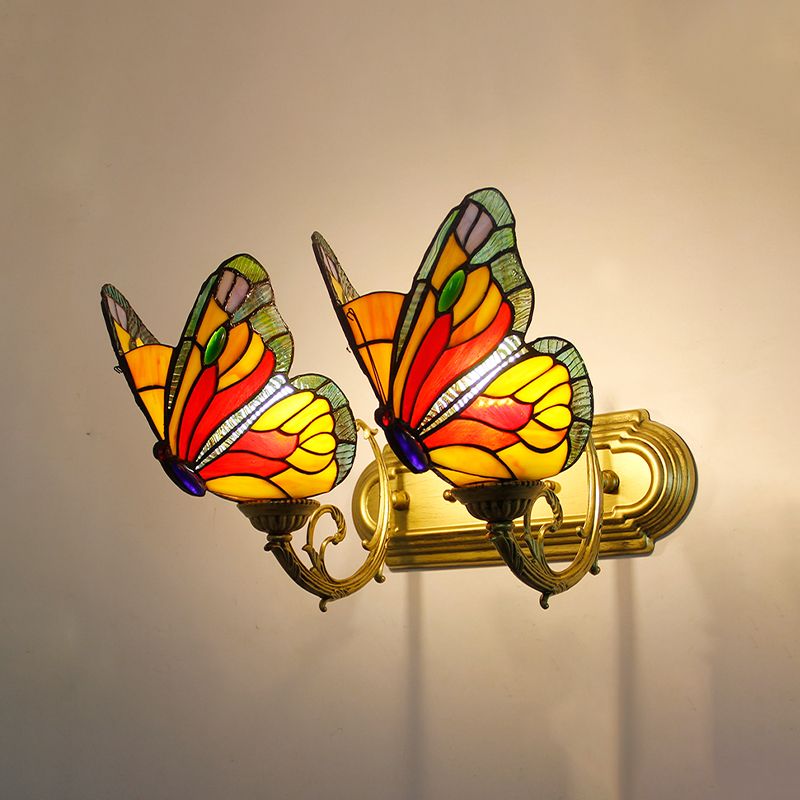 Kady Artistic Butterfly Metal/Glass Lamps Wall, Red/Blue/Multi-Color/Light Blue - Cueteks
