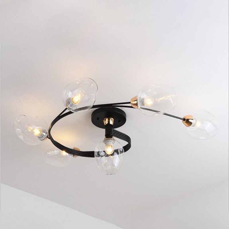 Valentina Flush Mount Ceiling Light, Glass, Black/Gold, Dining Room - Cueteks