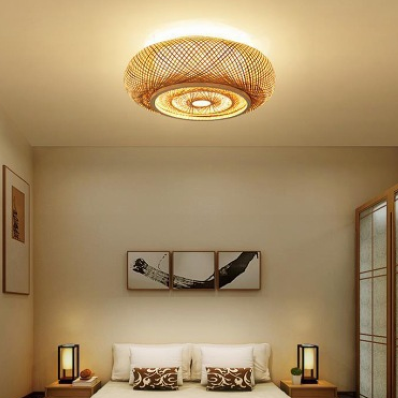 Muto Rattan Woven Rustic LED Flush Mount Ceiling Light - Cueteks