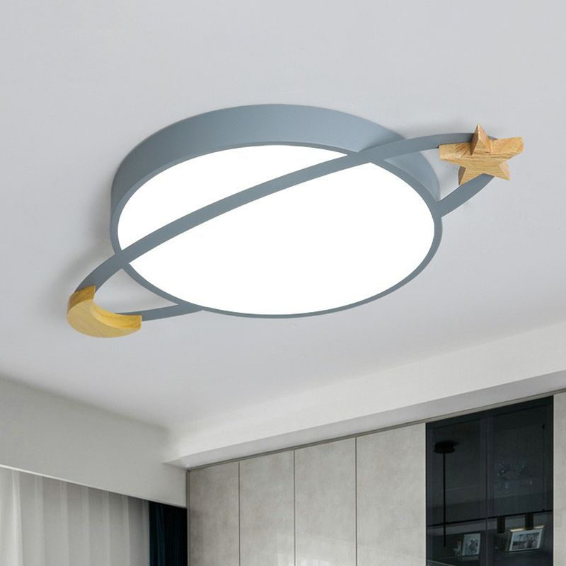 Grey Morandi ceiling light shown illuminated above a room corner.