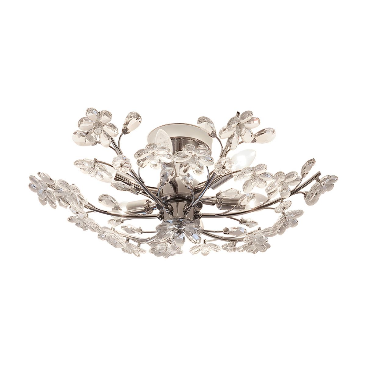 Olivia Modern Crystals Flower Flush Mount Ceiling Light Living Room, Chrome - Cueteks