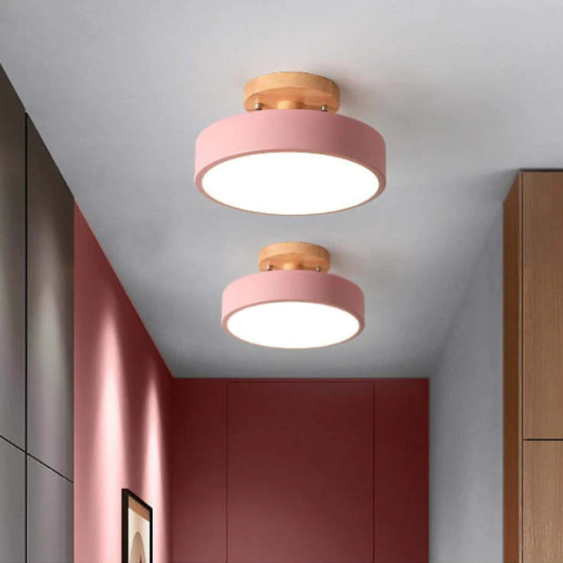 Quinn Round LED Flush Mount Ceiling Light Modern Wood/Acrylic - Cueteks