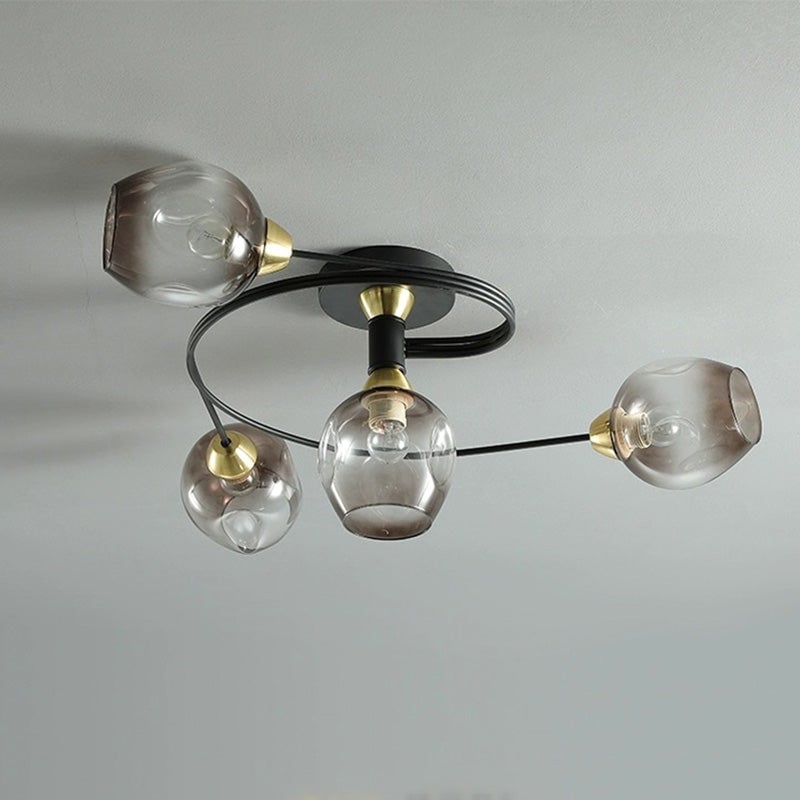 Valentina Flush Mount Ceiling Light, Glass, Black/Gold, Dining Room - Cueteks