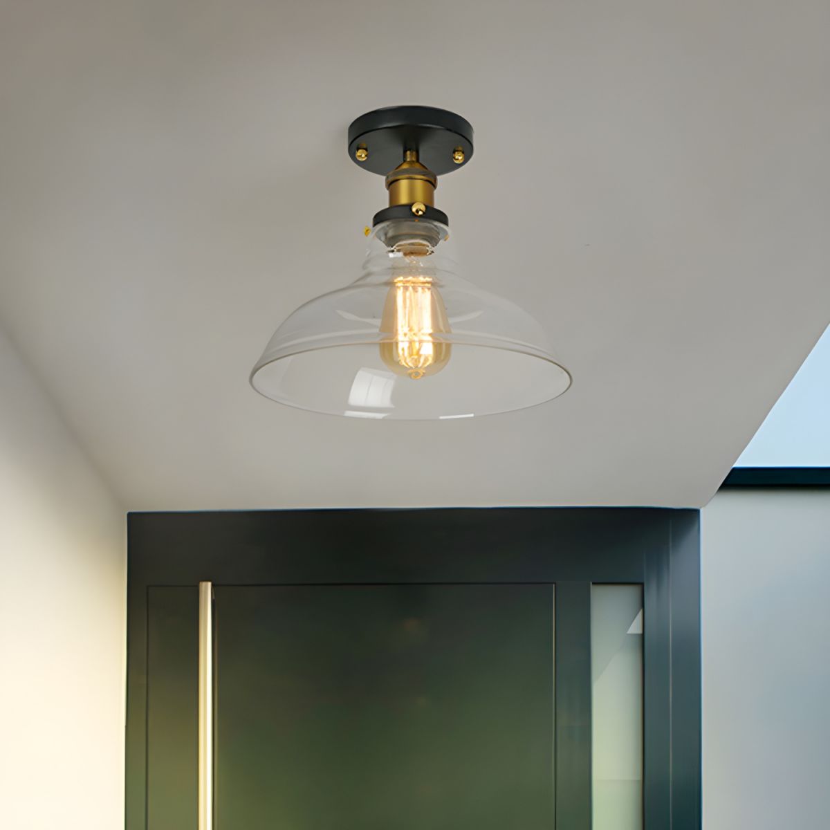 Alessio Industrial Glass Flush Mount Ceiling Light, Black - Cueteks