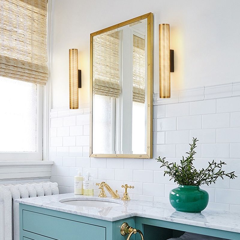 Zaid Modern Geometric Column Metal Vanity Wall Lamp, Brass - Cueteks