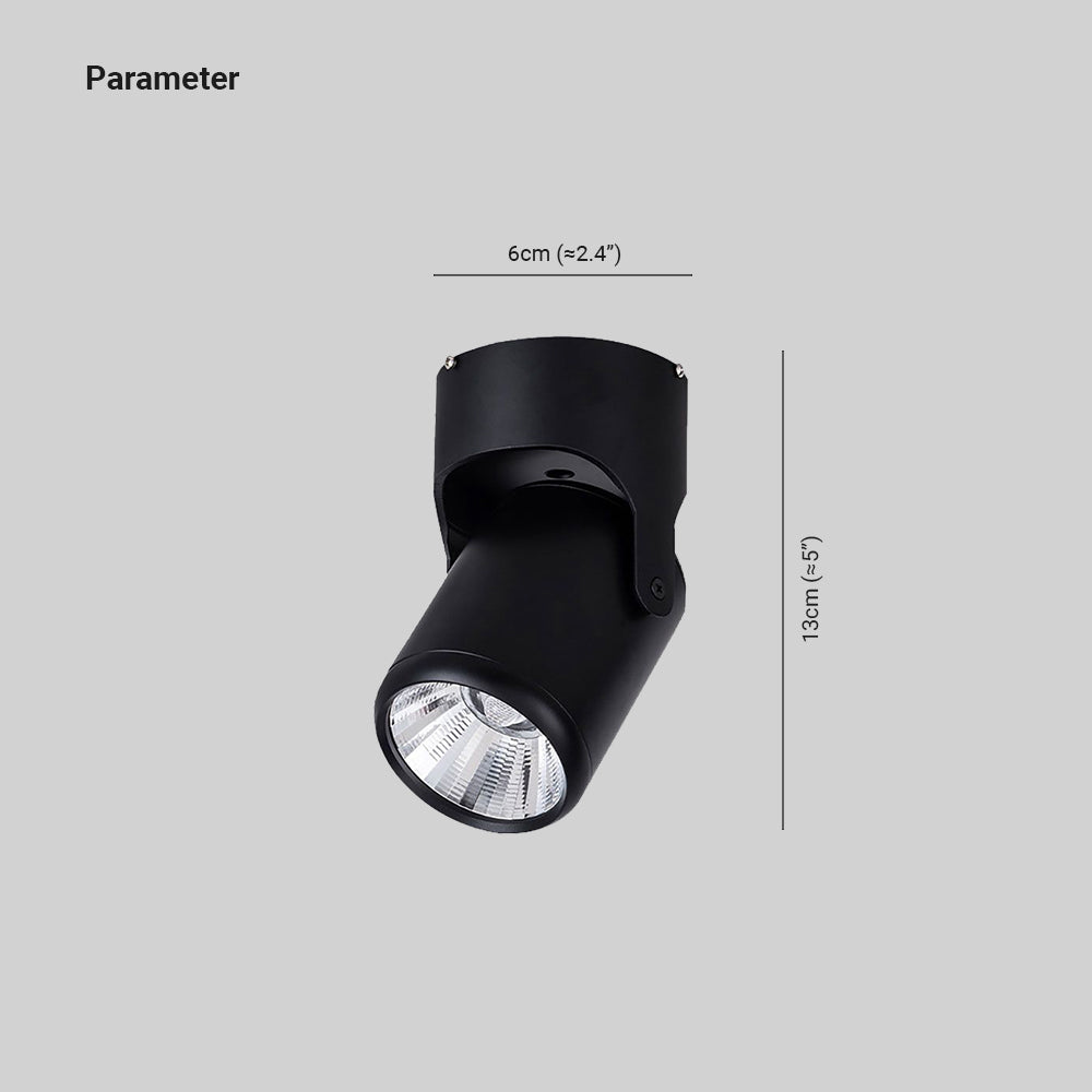 Novak black spotlight drawing showing a 6 cm base width and 13 cm height in the tilted position