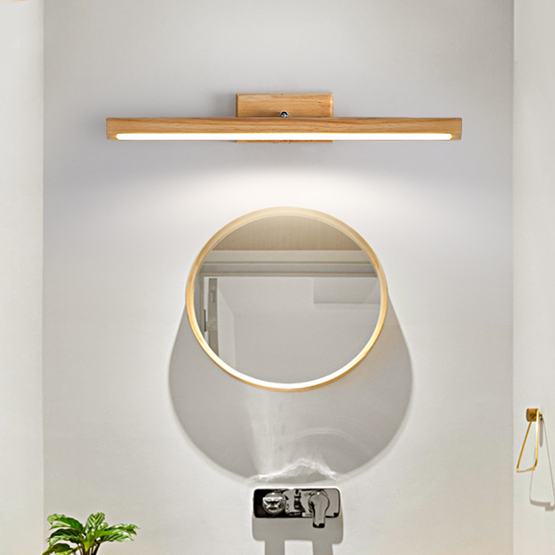 Ozawa Minimalist Linear Wood Vanity Wall Lamp, Bathroom - Cueteks