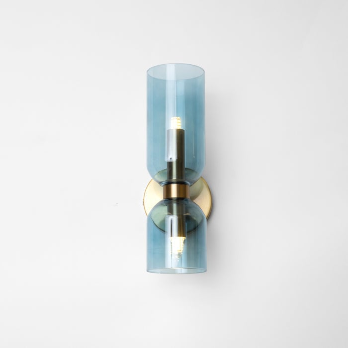 Pale Blue glass shades with upper and lower bulb positions