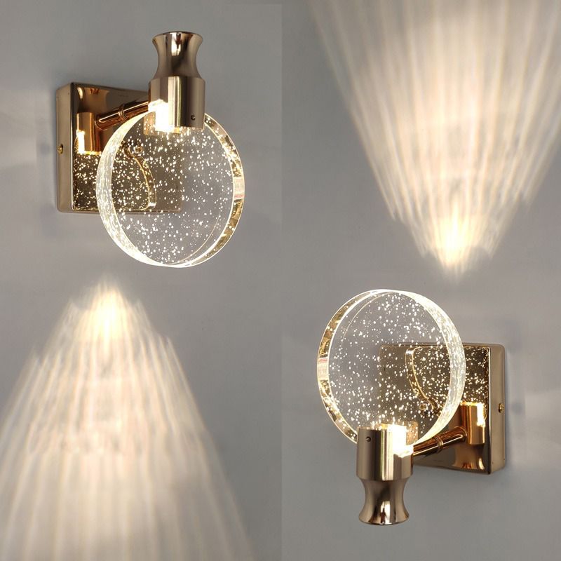 Kristy Modern Round Crystal Vanity Wall Lamp, Gold/Chrome - Cueteks