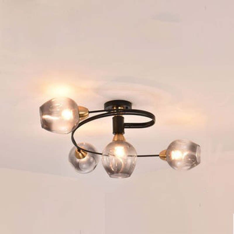 Valentina Flush Mount Ceiling Light, Glass, Black/Gold, Dining Room - Cueteks