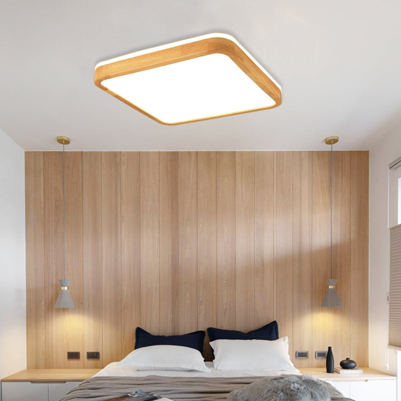 Ozawa Nordic Round Acrylic/Wood Flush Mount Ceiling Light Wood - Cueteks