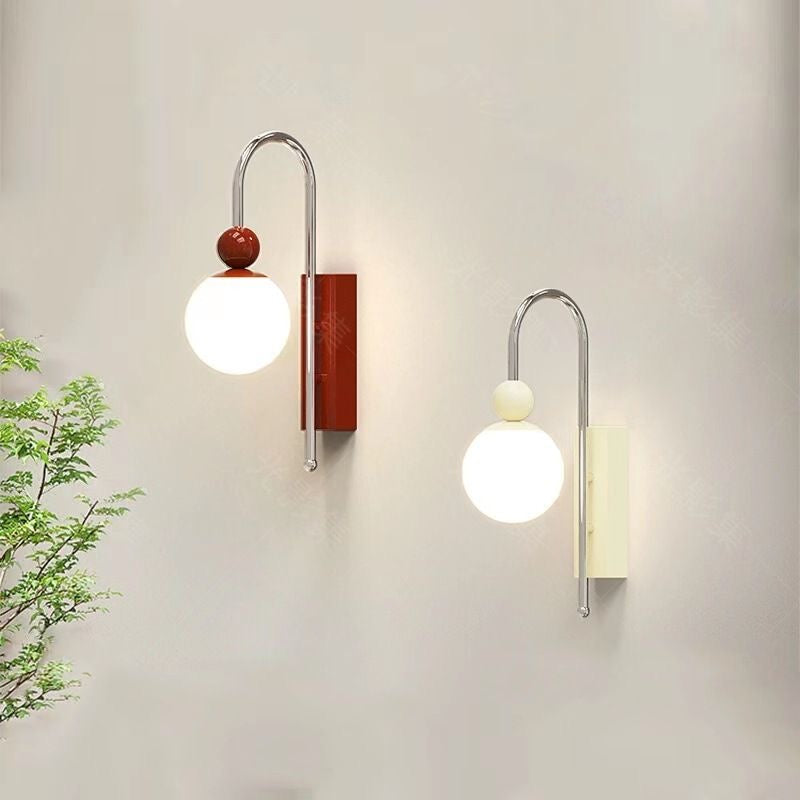 Red and pale long-rod globe lights with rectangular plates