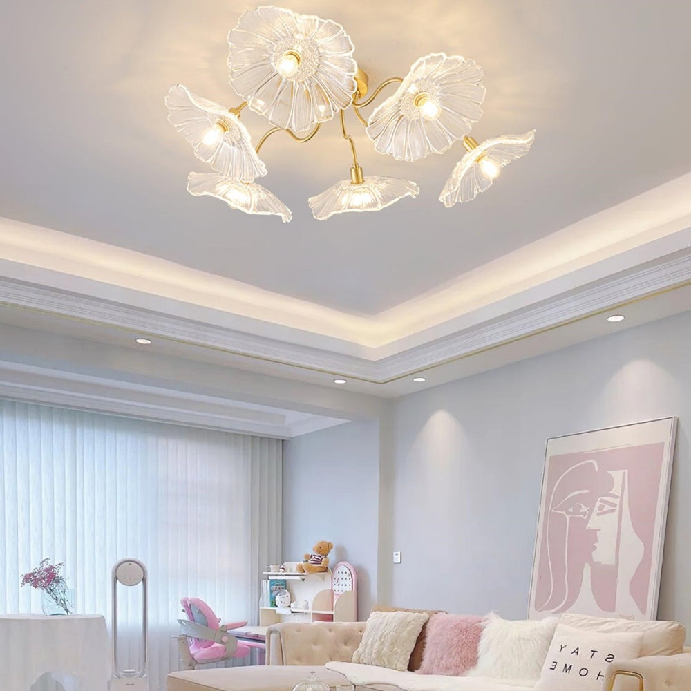 Hailie Modern Flower Ceiling Light  Metal/Glass Clear/Pink Bedroom - Cueteks