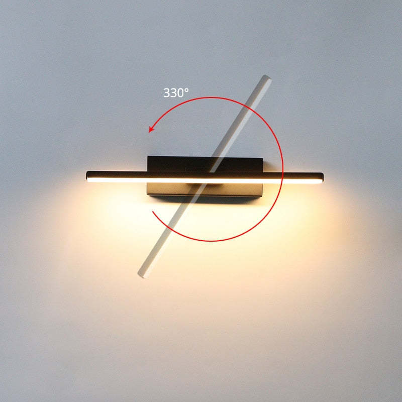 Edge bar wall-light illustration showing a 330-degree rotation range