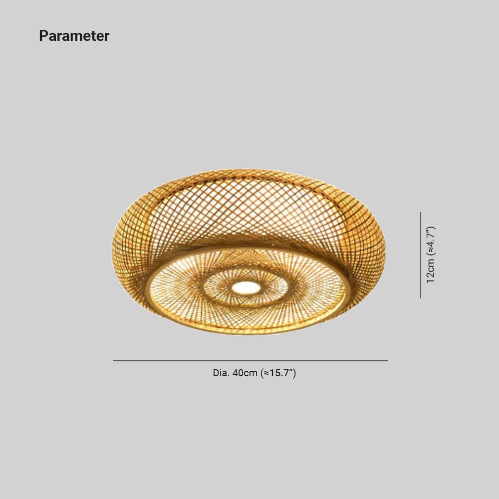Muto Rattan Woven Rustic LED Flush Mount Ceiling Light - Cueteks
