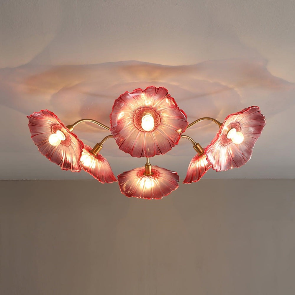 Hailie Modern Flower Ceiling Light  Metal/Glass Clear/Pink Bedroom - Cueteks