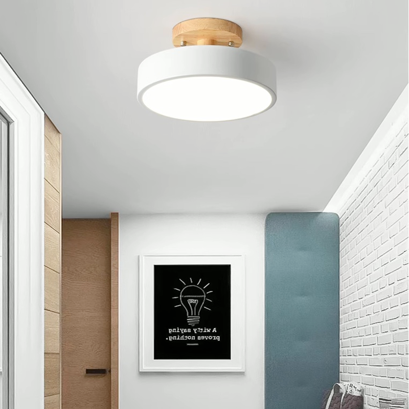 Quinn Round LED Flush Mount Ceiling Light Modern Wood/Acrylic - Cueteks