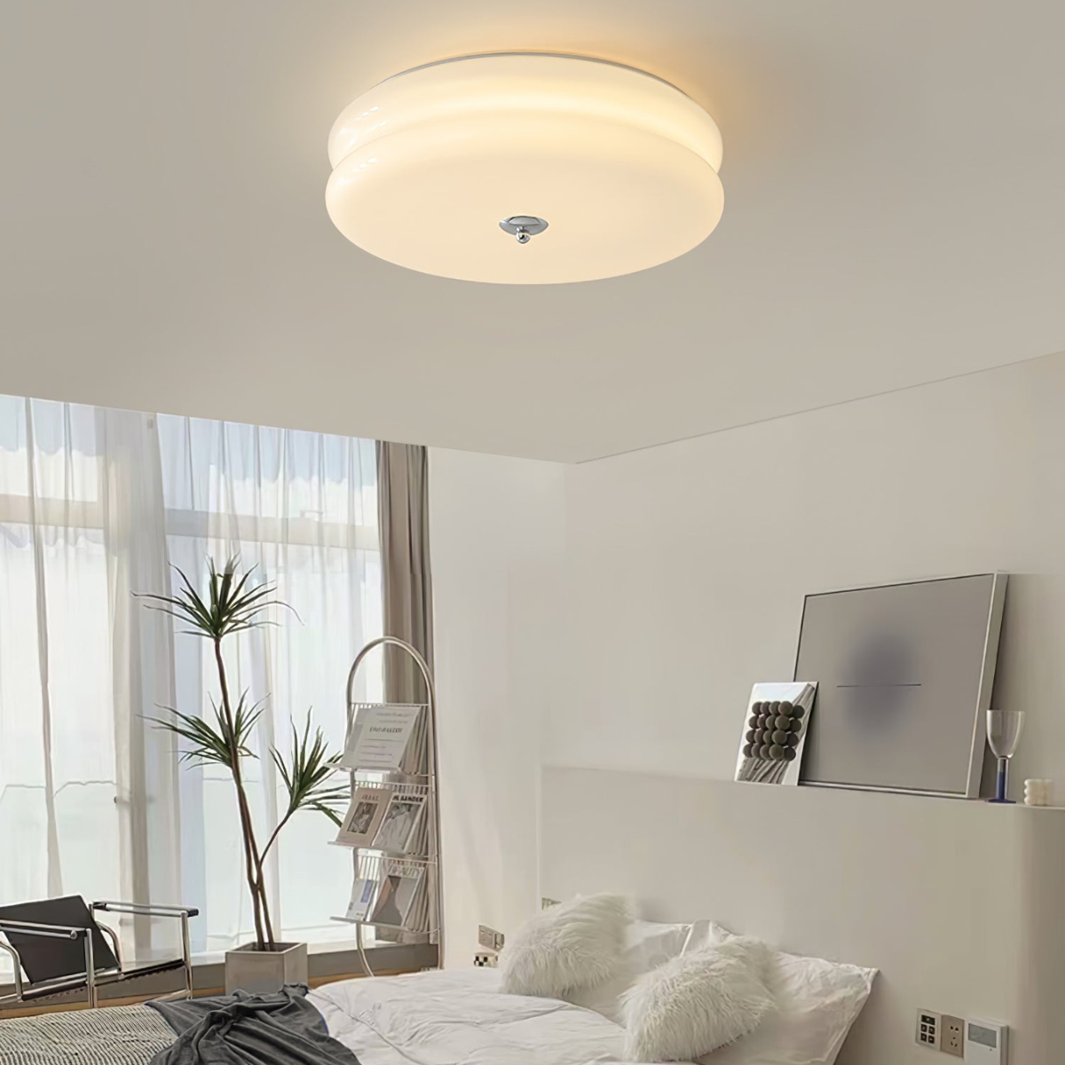 Morandi Modern Round Flush Mount Ceiling Light, White/Beige - Cueteks