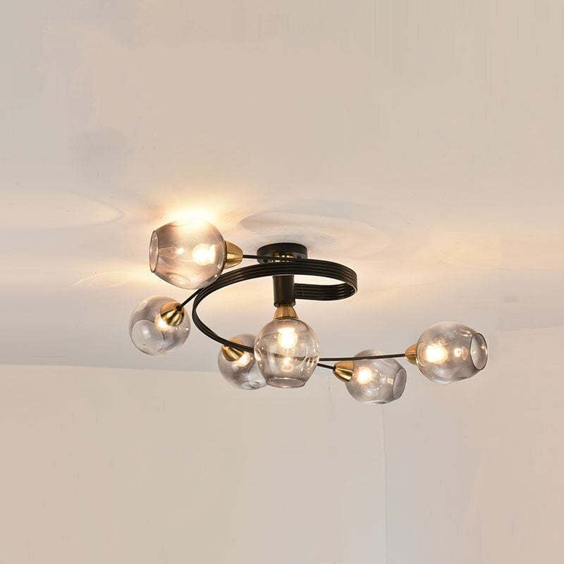 Valentina Flush Mount Ceiling Light, Glass, Black/Gold, Dining Room - Cueteks