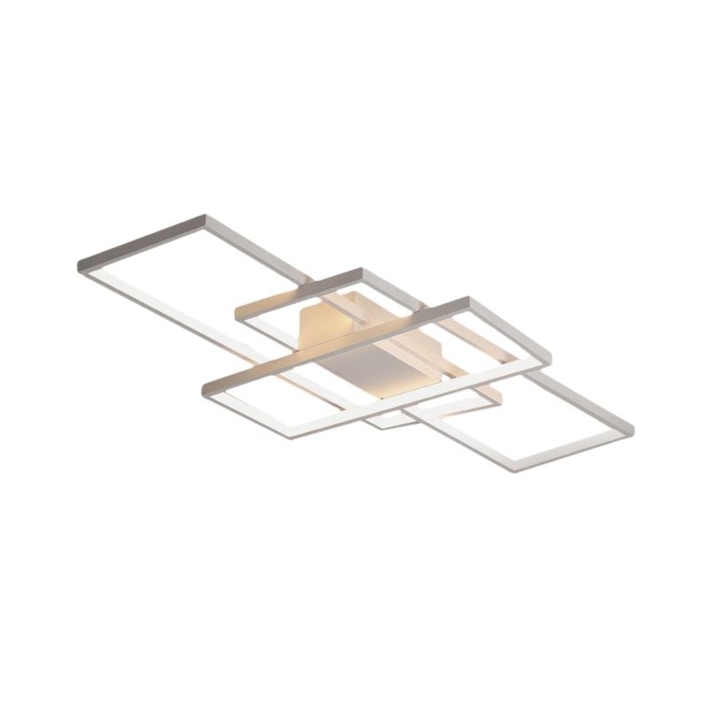 White rectangular-frame ceiling light with warm-looking diffuser strips, isolated against a white background