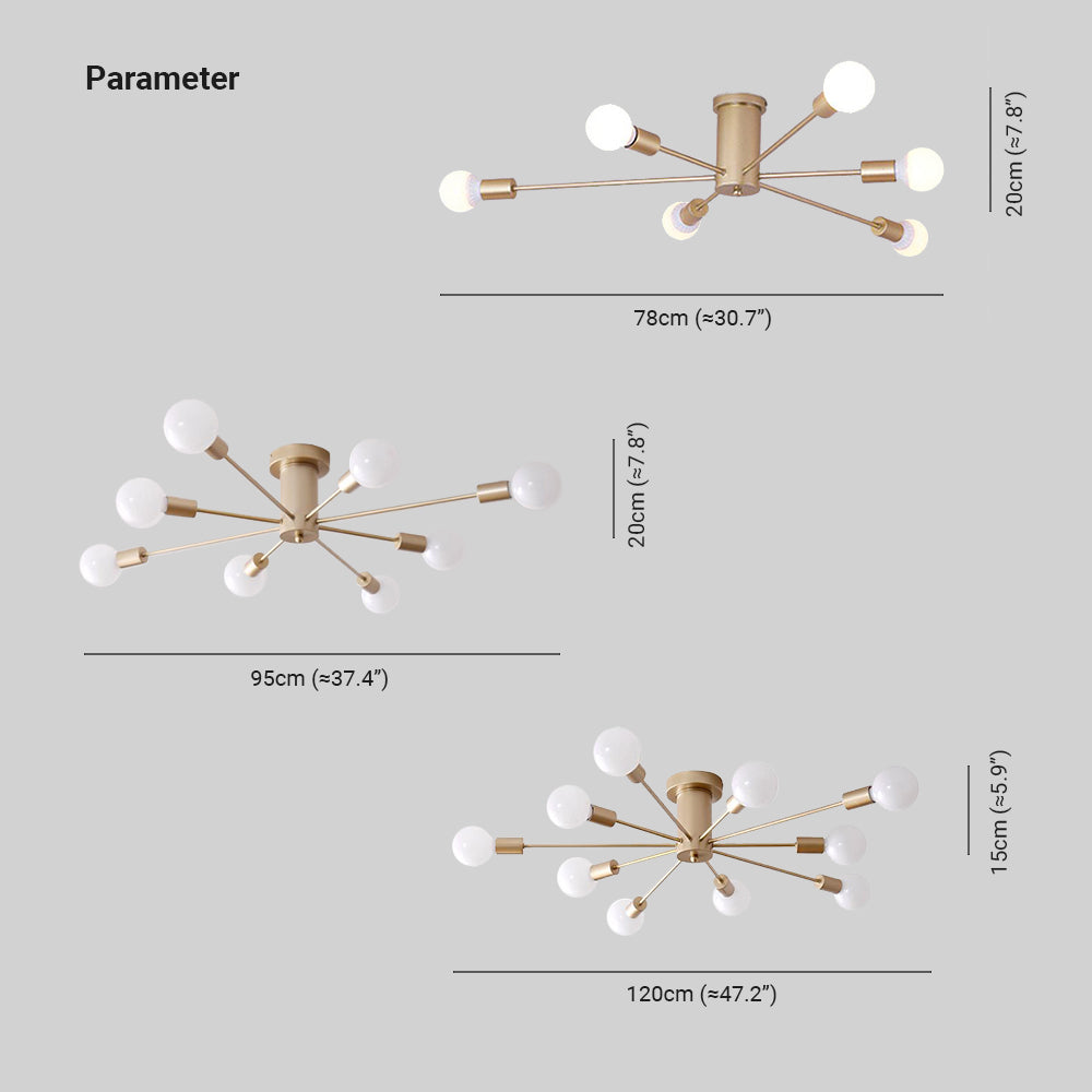 Valentina chart: six lights 78 x 20 cm, eight 95 x 20 cm and ten 120 x 15 cm, shown as width and height annotations