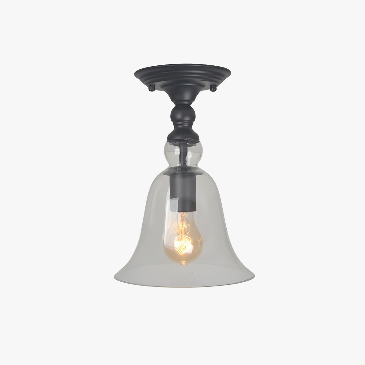 Alessio Industrial Glass Flush Mount Ceiling Light, Black - Cueteks