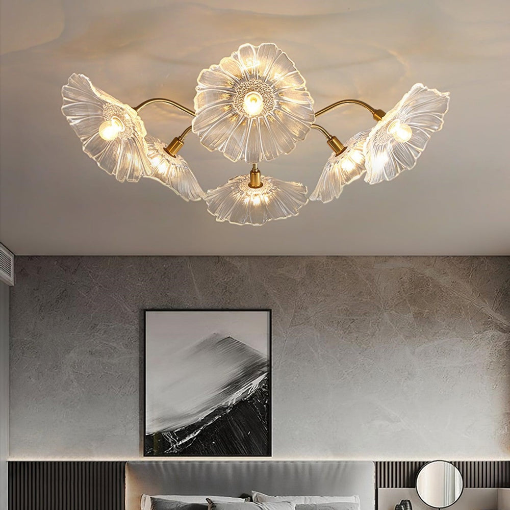 Hailie Modern Flower Ceiling Light  Metal/Glass Clear/Pink Bedroom - Cueteks