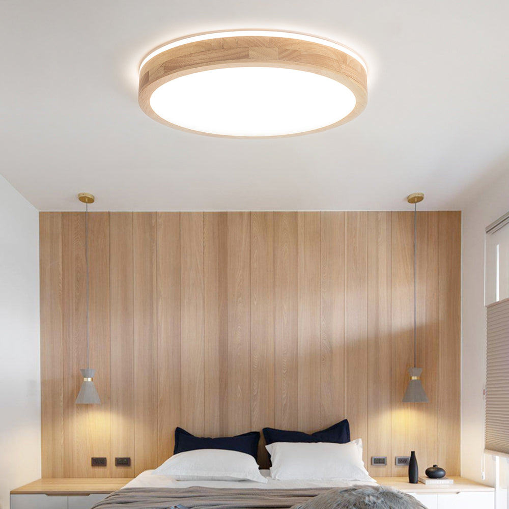 Ozawa Nordic Round Acrylic/Wood Flush Mount Ceiling Light Wood - Cueteks
