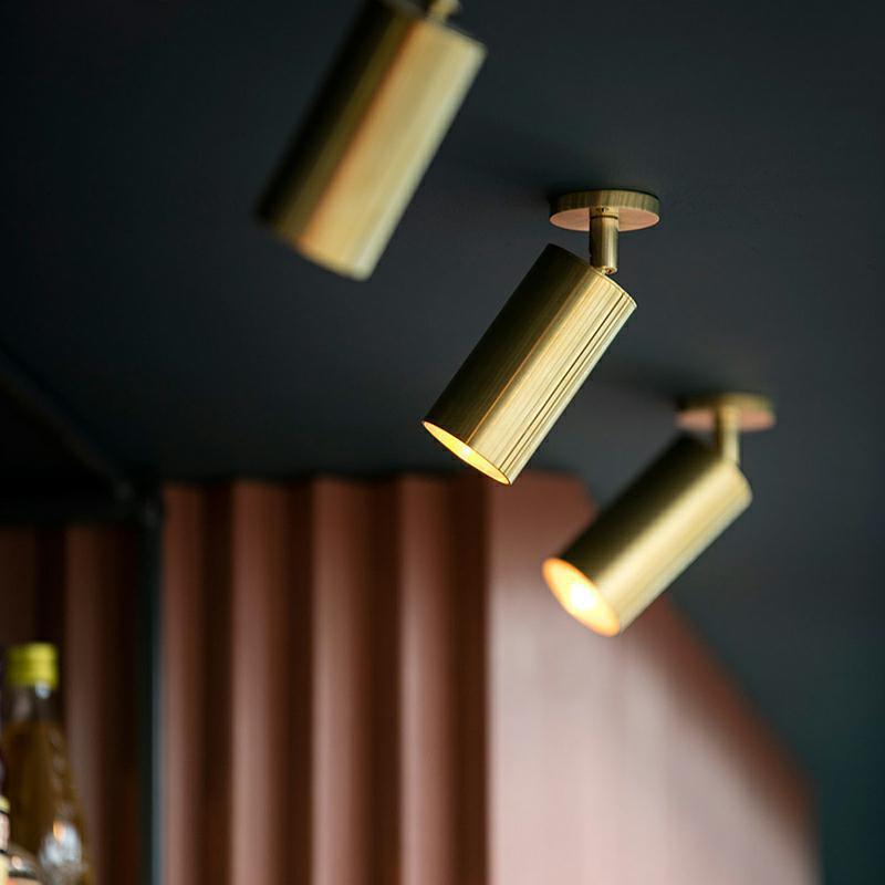 Freja Moderno Gold Cylinder Spotlight Background Flush Mount Ceiling Light, Metal - Cueteks