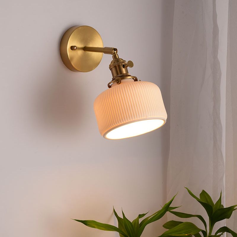 Lottie Vintage Column Ceramic Vanity Light, White, Bedroom - Cueteks