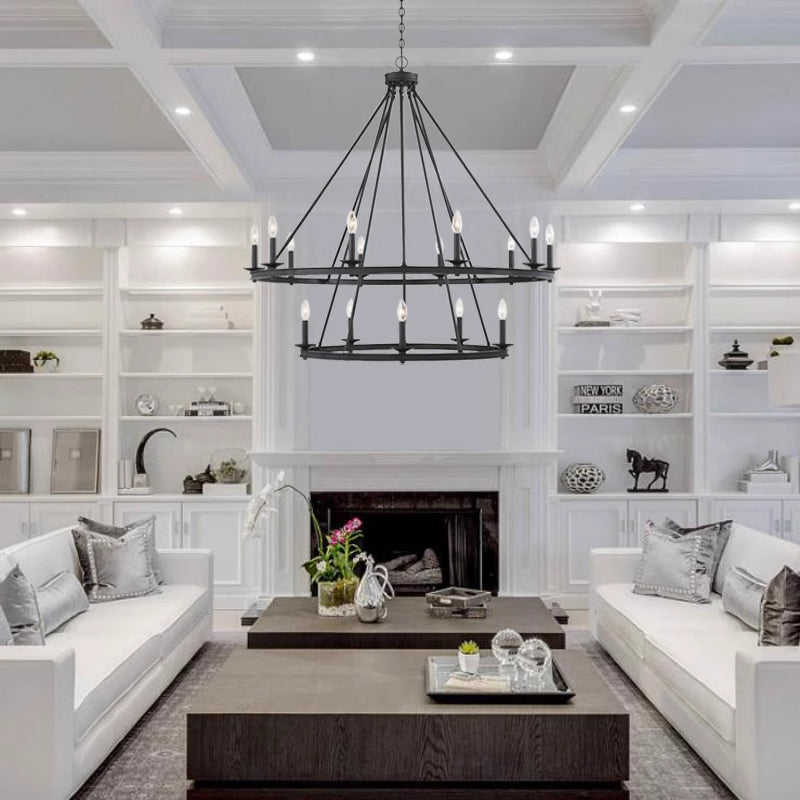 Silva Modern Candles Chandelier Black Metal Living Room/Bedroom - Cueteks