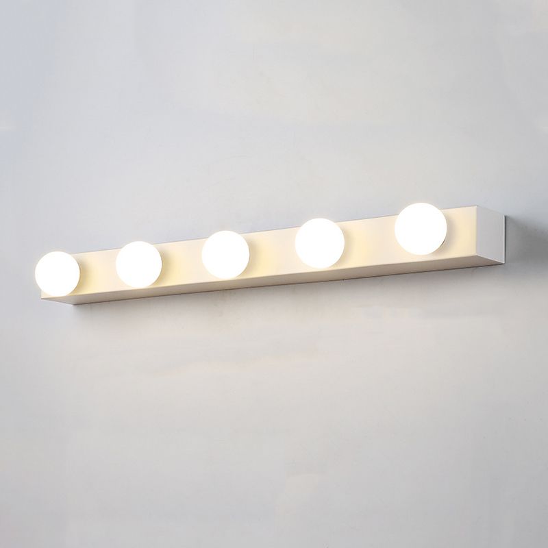 Valentina white rectangular vanity bar with five illuminated round bulbs