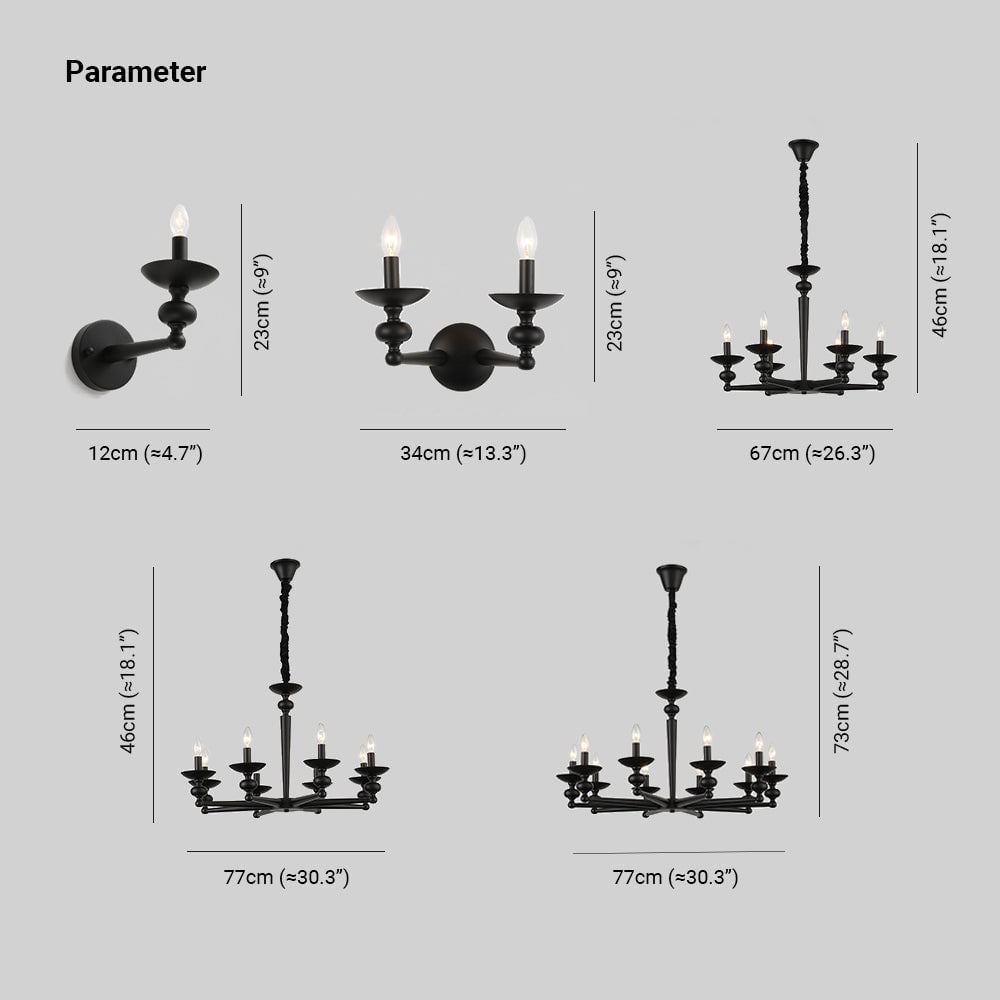 Alessio Retro Candle Wall Lamp/Black Chandelier for Living Room, Dining Room - Cueteks